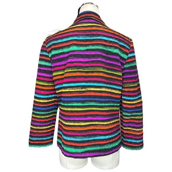 Vintage Maggie London Blazer Size 8 Silk Quilted Jacket Rainbow Striped Retro - Picture 10 of 11